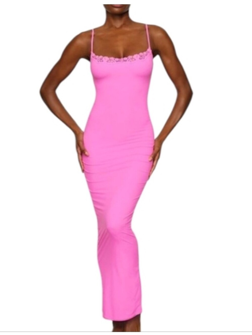 Rare SKIMS Fits Everybody Lace Long Slip Dress - Bubble Gum Pink - Size M